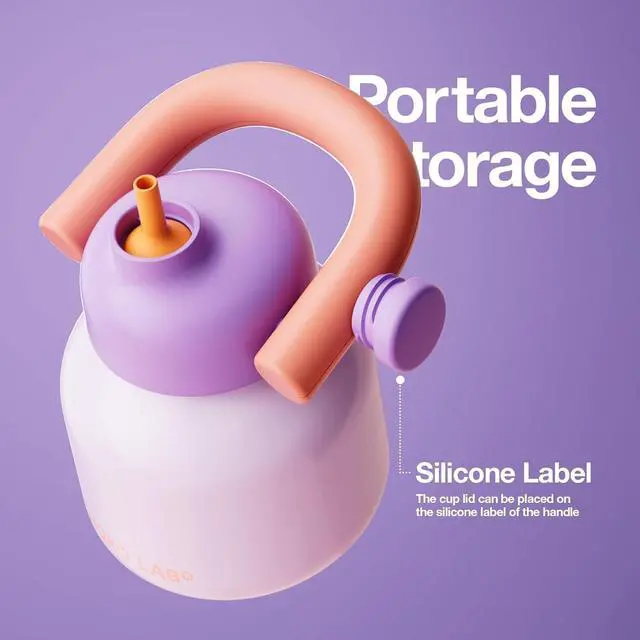 Alt view image 3 of 7 - Water Bottle with Straw and Carry Handle | Wide Mouth vacuum insulated stainless steel Bottles | Reusable leak-proof and BPA-free | 33oz (Purple&Orange)