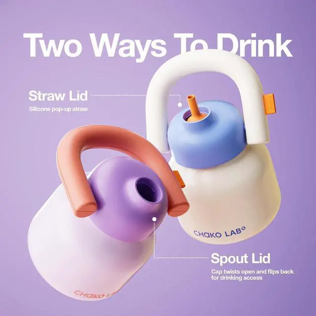 Alt view image 4 of 7 - Water Bottle with Straw and Carry Handle | Wide Mouth vacuum insulated stainless steel Bottles | Reusable leak-proof and BPA-free | 33oz (Purple&Orange)