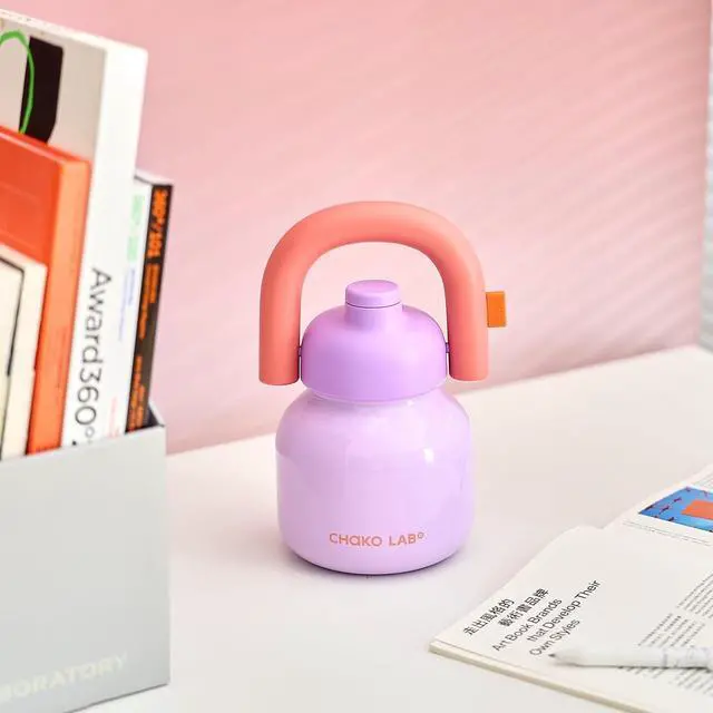 Alt view image 6 of 7 - Water Bottle with Straw and Carry Handle | Wide Mouth vacuum insulated stainless steel Bottles | Reusable leak-proof and BPA-free | 33oz (Purple&Orange)