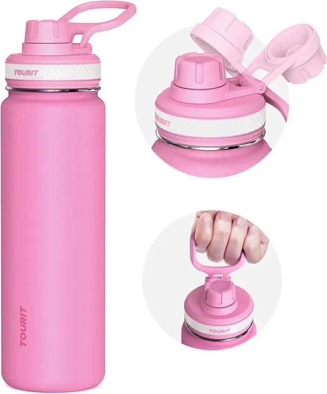 Main image of 24 oz Insulated Water Bottle Stainless Steel Water Bottles With Handle Double-Wall Vacuum Sports Water Bottle BPA Free Leakproof Water Bottle Red Rose