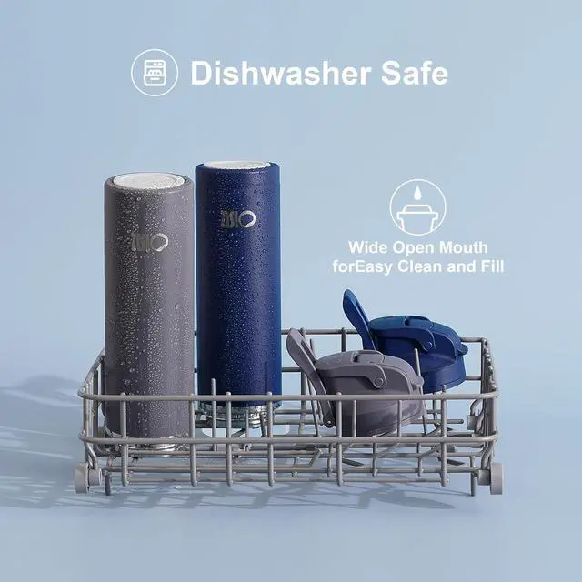 Alt view image 7 of 7 - Insulated Water Bottle 24 oz with 2-in-1 Straw and Spout Lid Leakproof and BPA Free Keep Cold 24H Vacuum Stainless Steel Water Bottle for School Travel and Sports All Dishwasher Safe