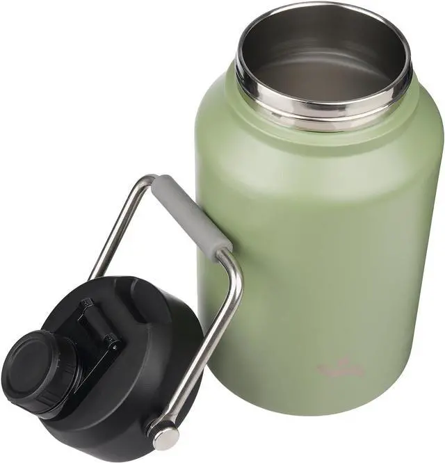Alt view image 6 of 7 - Half Gallon Jug with Handle 64 oz Insulated Water Bottle with Carrying Pouch Double Wall Vacuum Stainless Steel Metal Bottle Camp Green