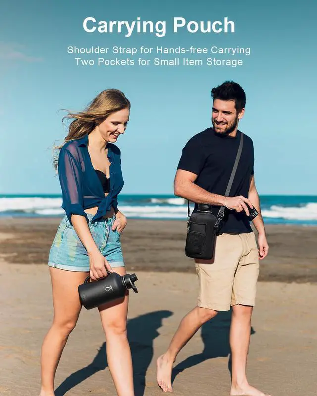 Alt view image 6 of 6 - Half Gallon 64oz Water Bottle with Handle Double Wall Vacuum Insulated Large Water Jug Stainless Steel Water Bottle Flask Gym Water Bottles For Men with Straw Spout Lids Strap Black