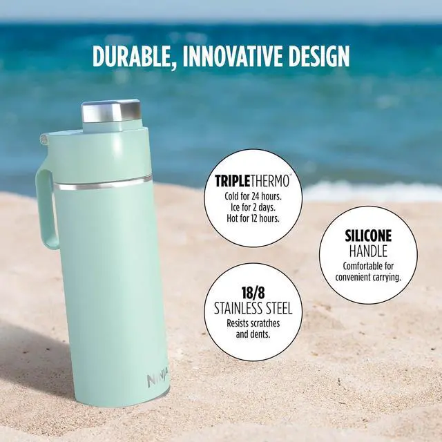 Alt view image 5 of 7 - DW2401MT Thirsti 24oz Travel Water Bottle For Carbonated Sparkling Drinks Colder and Fizzier Longer Leak Proof 24 Hrs Cold Dishwasher Safe Stainless Steel Insulated Tumbler Seafoam Blue