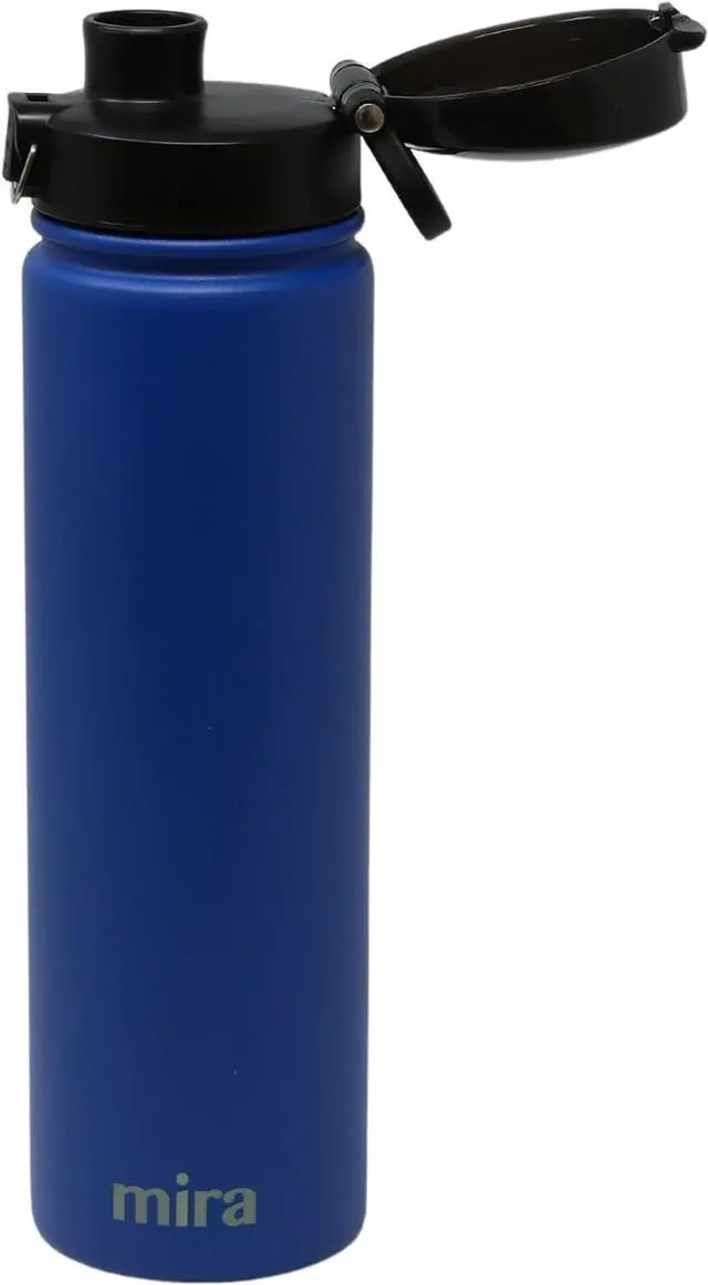 Alt view image 2 of 7 - 24 oz Insulated Water Bottle - Stainless Steel Thermos with One-Touch Quick-Open Spout - Double Wall Hot & Cold (24Hr Cold/12Hr Hot) - Space Blue
