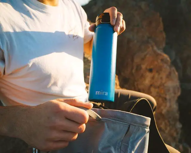 Alt view image 3 of 7 - 24 oz Insulated Water Bottle - Stainless Steel Thermos with One-Touch Quick-Open Spout - Double Wall Hot & Cold (24Hr Cold/12Hr Hot) - Space Blue