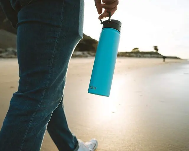 Alt view image 7 of 7 - 24 oz Insulated Water Bottle - Stainless Steel Thermos with One-Touch Quick-Open Spout - Double Wall Hot & Cold (24Hr Cold/12Hr Hot) - Space Blue