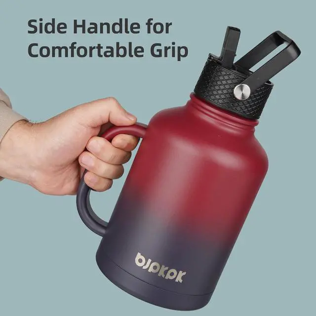 Alt view image 3 of 6 - Large Insulated Water Bottles with Straw Lid & Handle 50oz 64oz 87oz 128oz Water Bottle with 3 Lids and Paracord Strap Stainless Steel Metal Water Bottle Insulated Water Jug Navy Blue