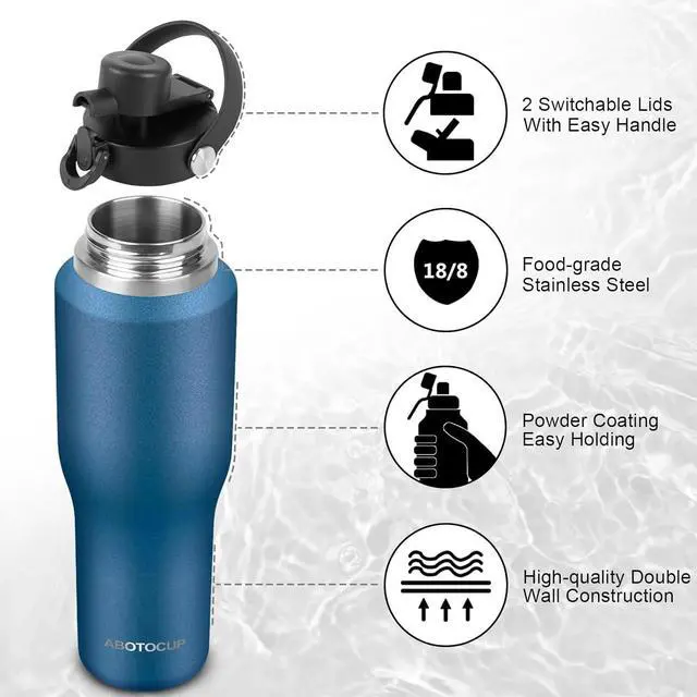 Alt view image 3 of 6 - 32oz Water Bottle Insulated with Powder Coated Fit in Any Car Cup Holder Water Bottles with Straw and Spout Lids Stainless Steel Insulated Double Wall Leak-proof BPA Free to Keep Cold&Hot