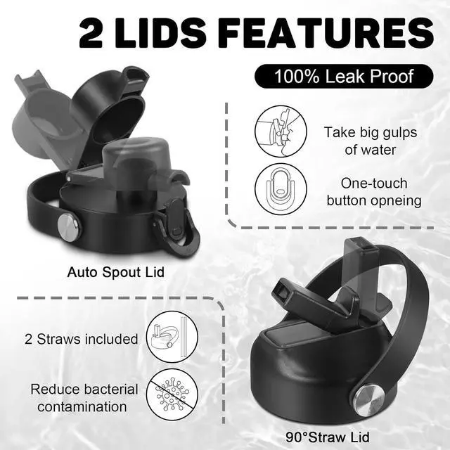 Alt view image 4 of 6 - 32oz Water Bottle Insulated with Powder Coated Fit in Any Car Cup Holder Water Bottles with Straw and Spout Lids Stainless Steel Insulated Double Wall Leak-proof BPA Free to Keep Cold&Hot