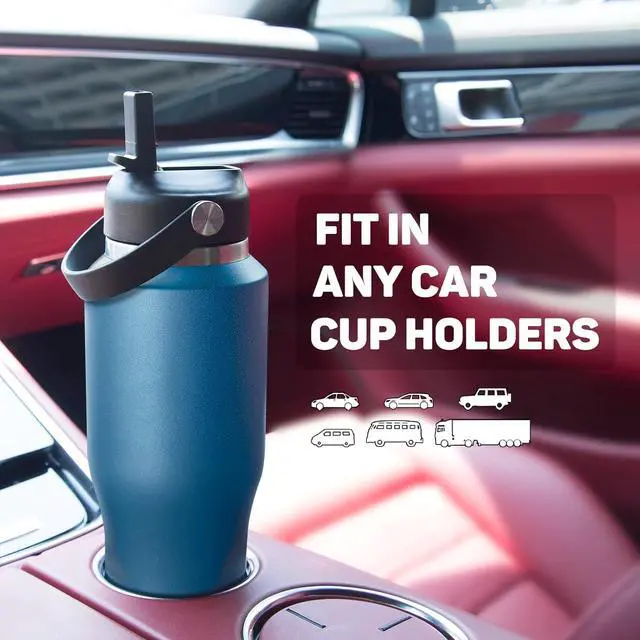 Alt view image 5 of 6 - 32oz Water Bottle Insulated with Powder Coated Fit in Any Car Cup Holder Water Bottles with Straw and Spout Lids Stainless Steel Insulated Double Wall Leak-proof BPA Free to Keep Cold&Hot