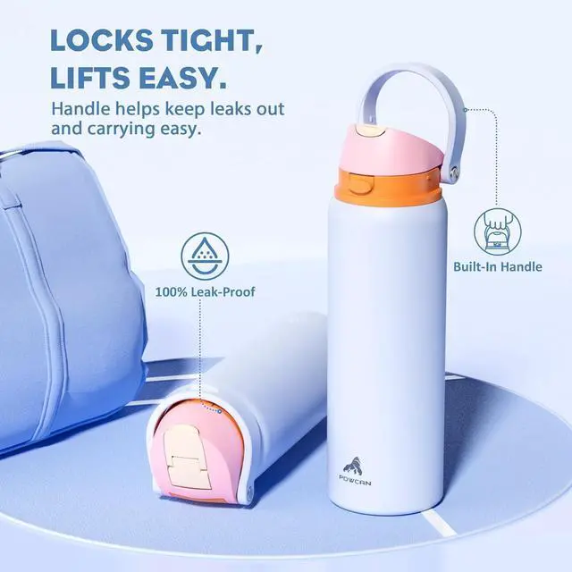 Alt view image 4 of 7 - 32 oz Metal Water Bottle for School: One-hand Push Button Lid Leakproof Keep Cold 24Hrs BPA-Free Stainless Steel Insulated Flask with Straw for Gym Camping Hiking Outdoors (Lilac Mood)