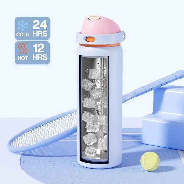 Alt view image 3 of 7 - 32 oz Metal Water Bottle for School: One-hand Push Button Lid Leakproof Keep Cold 24Hrs BPA-Free Stainless Steel Insulated Flask with Straw for Gym Camping Hiking Outdoors (Lilac Mood)