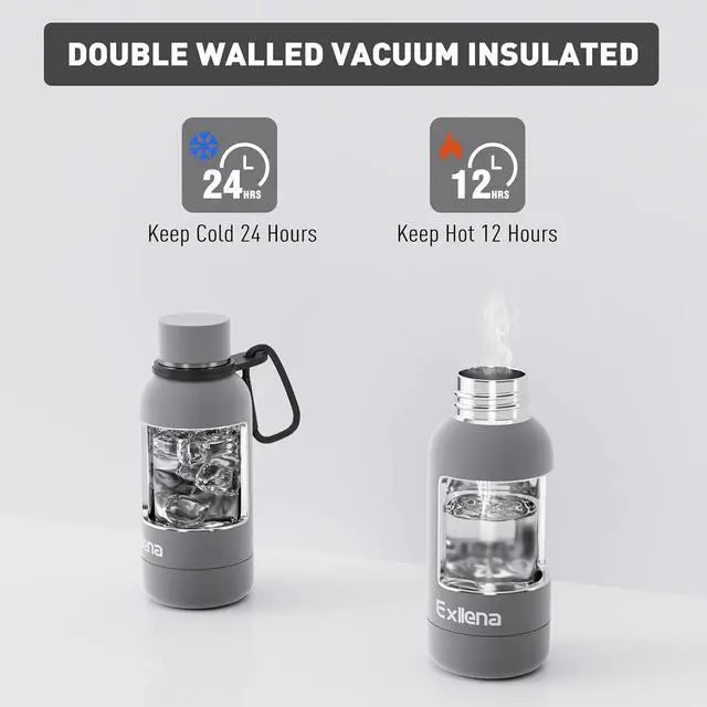 Alt view image 4 of 7 - Small Water Bottle 12oz with Clip Double Wall Stainless Steel Vacuum Small Insulated Water Bottle Keeps Drinks Cold 24 Hrs/Hot 12 Hrs for Kids Handbag School BPA Free (Grey)