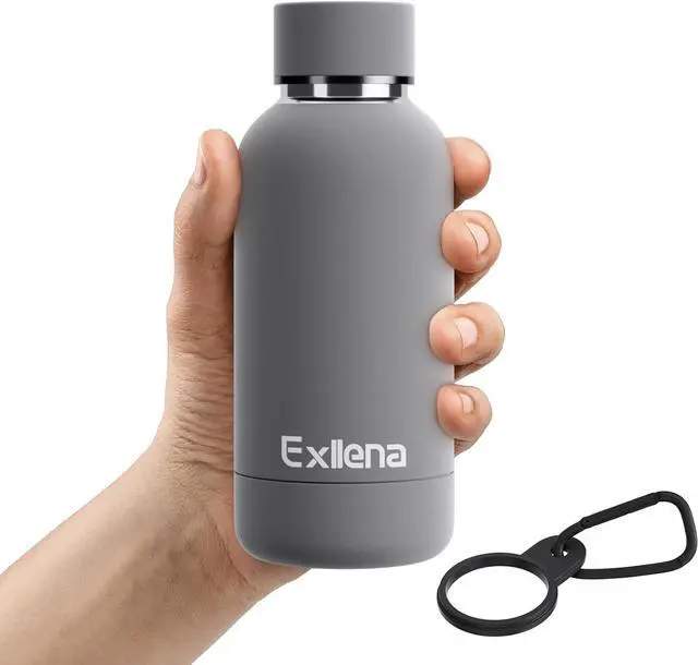 Main image of Small Water Bottle 12oz with Clip Double Wall Stainless Steel Vacuum Small Insulated Water Bottle Keeps Drinks Cold 24 Hrs/Hot 12 Hrs for Kids Handbag School BPA Free (Grey)