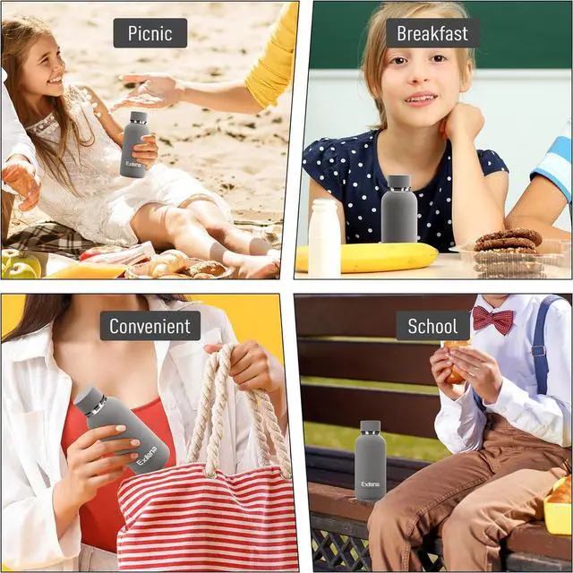 Alt view image 6 of 7 - Small Water Bottle 12oz with Clip Double Wall Stainless Steel Vacuum Small Insulated Water Bottle Keeps Drinks Cold 24 Hrs/Hot 12 Hrs for Kids Handbag School BPA Free (Grey)