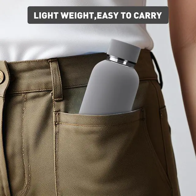 Alt view image 7 of 7 - Small Water Bottle 12oz with Clip Double Wall Stainless Steel Vacuum Small Insulated Water Bottle Keeps Drinks Cold 24 Hrs/Hot 12 Hrs for Kids Handbag School BPA Free (Grey)