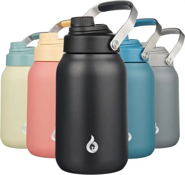 Main image of Half Gallon Insulated Water Bottles 64oz Water Jug with Metal Handle & BPA Free Spout Lid Dishwasher Safe Thermos Large Stainless Steel Gym Sport Jugs Black