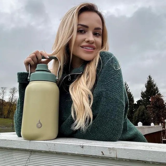 Alt view image 6 of 6 - Half Gallon Insulated Water Bottles 64oz Water Jug with Metal Handle & BPA Free Spout Lid Dishwasher Safe Thermos Large Stainless Steel Gym Sport Jugs Black