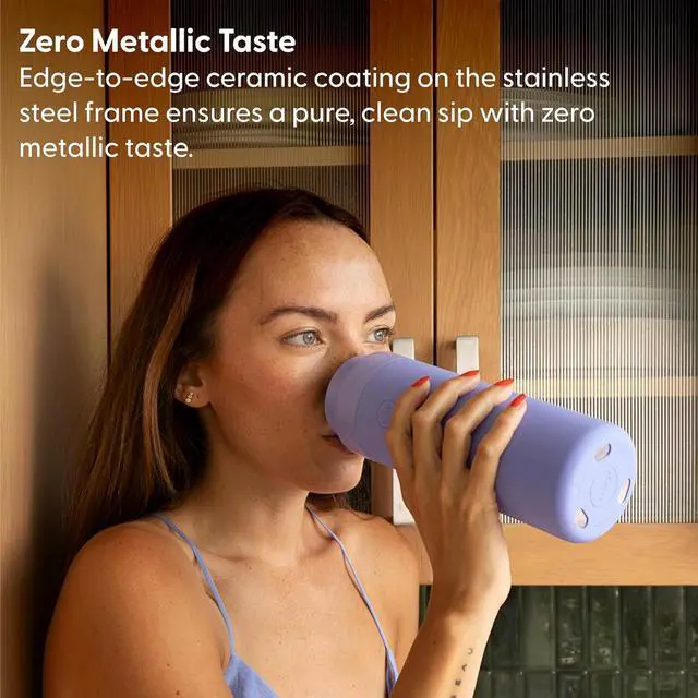 Alt view image 3 of 7 - Porter Insulated Bottle 20 oz | Clean Taste Ceramic Coating for Water Coffee & Tea | Wide Mouth Vacuum Insulated | Dishwasher Safe Cream