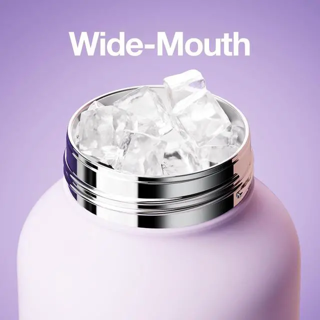 Alt view image 7 of 7 - Water Bottle with Straw and Carry Handle | Wide Mouth vacuum insulated stainless steel Bottles | Reusable leak-proof and BPA-free | 33oz (Purple&Orange)