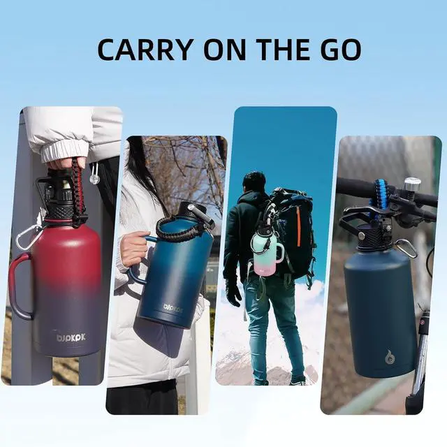 Alt view image 6 of 6 - Large Insulated Water Bottles with Straw Lid & Handle 50oz 64oz 87oz 128oz Water Bottle with 3 Lids and Paracord Strap Stainless Steel Metal Water Bottle Insulated Water Jug Navy Blue