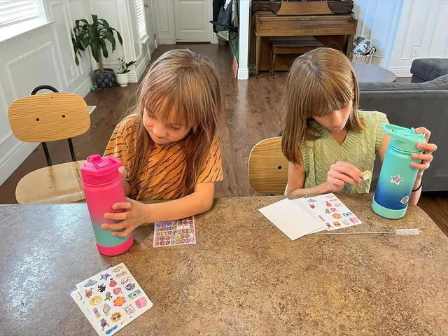 Alt view image 2 of 7 - Kids Water Bottle for School 16oz Stainless Steel Insulated Water Bottle Kids with Straw Lid for Girls Boys (Sweat Peach)