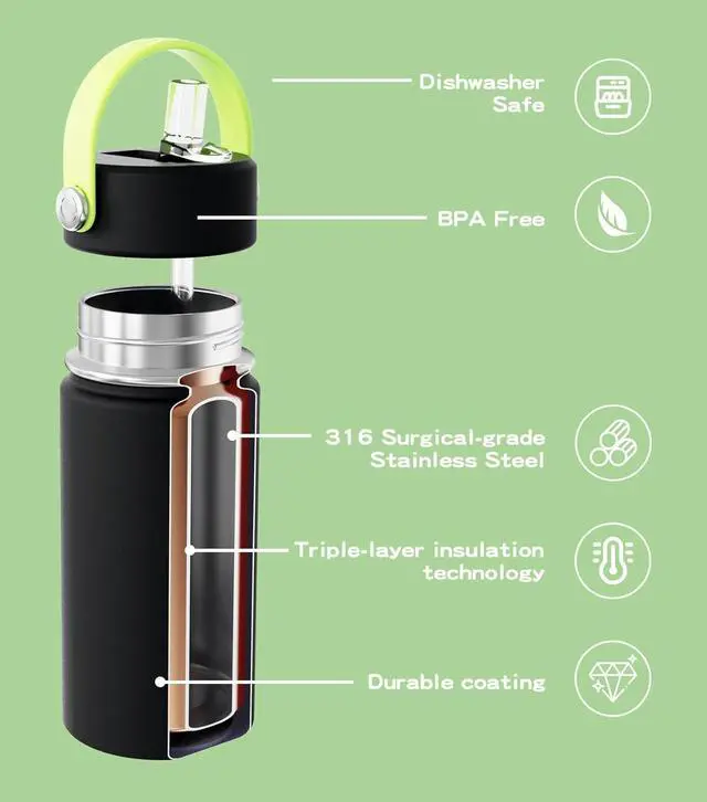 Alt view image 2 of 7 - Kids Water Bottle with Straw Lid 14oz Vacuum Insulated 316 Stainless Steel Water Bottles for Kids for School Leakproof Water Bottle BPA Free and Keep Cold for 24 Hours