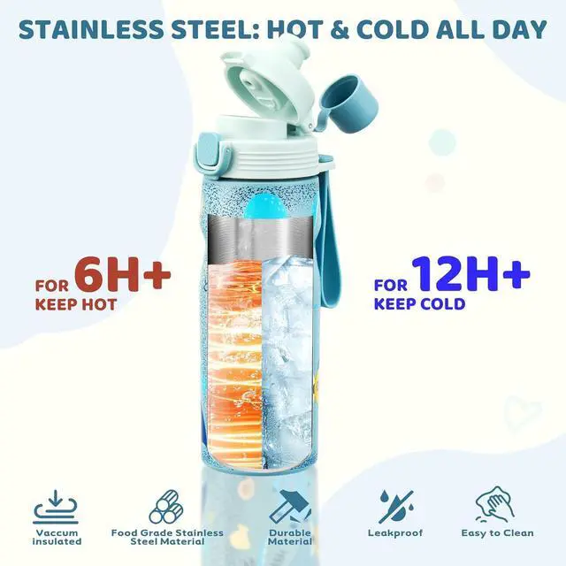 Alt view image 2 of 7 - Kids Water Bottle 2 Pack 17 oz Stainless Steel Vacuum Insulated cup and 21oz Tritan Sports Bottle BPA FREE Leak Proof Kids Water Bottle for School Boy Girl (Blue-Ocean)