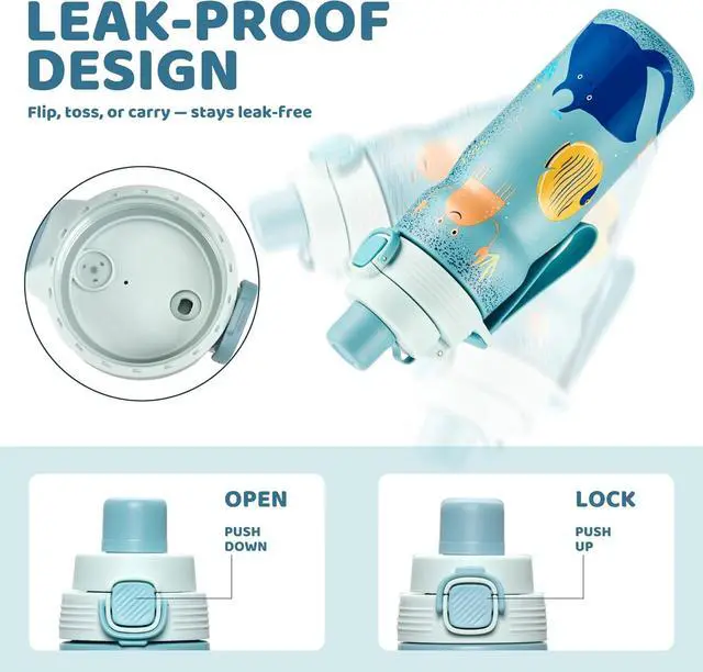 Alt view image 5 of 7 - Kids Water Bottle 2 Pack 17 oz Stainless Steel Vacuum Insulated cup and 21oz Tritan Sports Bottle BPA FREE Leak Proof Kids Water Bottle for School Boy Girl (Blue-Ocean)