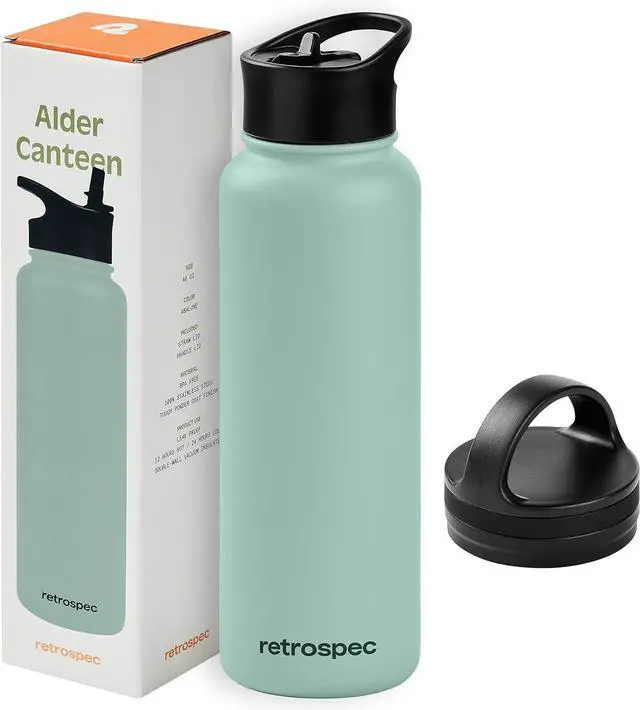 Main image of Alder Insulated Water Bottle with Straw Lid & Handle Cap - Stainless Steel Wide Mouth Double-Wall Vacuum Insulated Thermos - BPA Free Leakproof Canteen