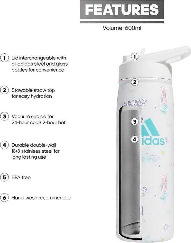 Alt view image 2 of 6 - 600 ML (20 oz) Straw Top Metal Water Bottle Hot/Cold Double-Walled Insulated 18/8 Stainless Steel