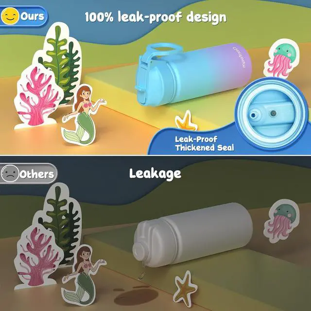 Alt view image 7 of 7 - Kids Water Bottle 2-Pack 16oz Kids Water Bottle with Stickers for School insulated Stainless Steel Straw Cup(Gray+Blue)