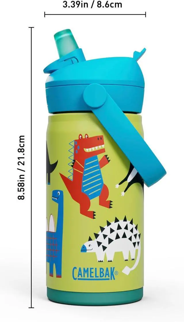 Alt view image 4 of 7 - Thrive Flip Straw Kids Bite Valve Stainless Steel Water Bottle Dino Jam 12oz