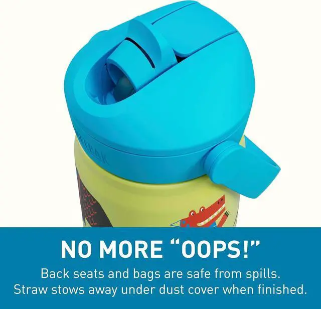 Alt view image 5 of 7 - Thrive Flip Straw Kids Bite Valve Stainless Steel Water Bottle Dino Jam 12oz