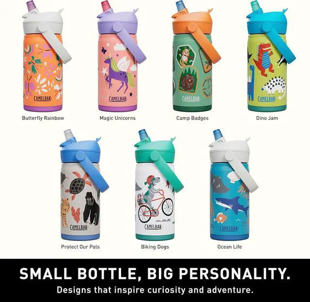 Alt view image 6 of 7 - Thrive Flip Straw Kids Bite Valve Stainless Steel Water Bottle Dino Jam 12oz