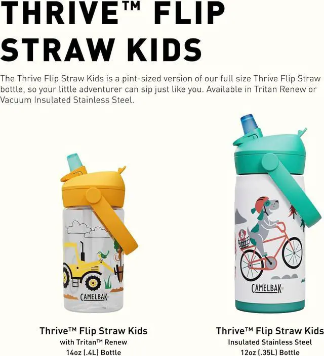 Alt view image 7 of 7 - Thrive Flip Straw Kids Bite Valve Stainless Steel Water Bottle Dino Jam 12oz