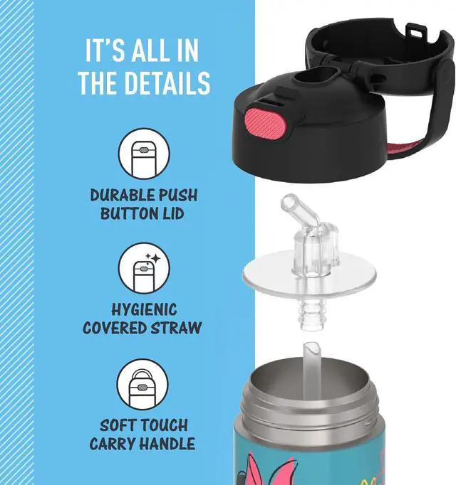 Alt view image 3 of 6 - FUNTAINER Water Bottle with Straw - 12 Ounce - Kids Stainless Steel Vacuum Insulated Water Bottle with Lid Minnie Mouse