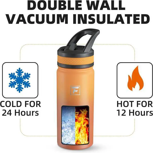 Alt view image 2 of 7 - 18 Oz Kids Insulated Water Bottle with Straw Lid  Stainless Steel Double Wall Vacuum Leak-Proof BPA-Free Water Bottles for School Boys & Girls(Yellow Orange)