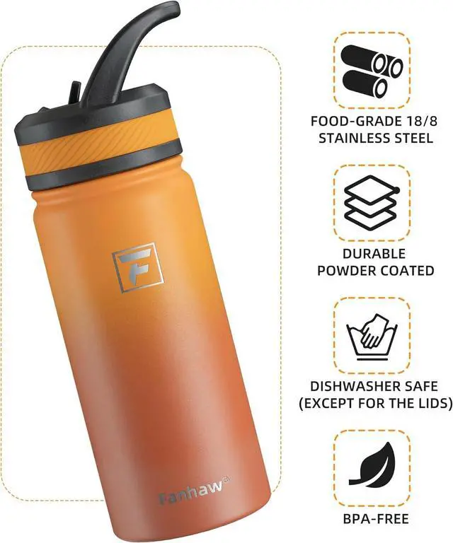 Alt view image 3 of 7 - 18 Oz Kids Insulated Water Bottle with Straw Lid  Stainless Steel Double Wall Vacuum Leak-Proof BPA-Free Water Bottles for School Boys & Girls(Yellow Orange)