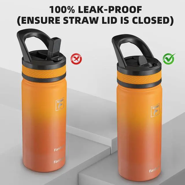 Alt view image 5 of 7 - 18 Oz Kids Insulated Water Bottle with Straw Lid  Stainless Steel Double Wall Vacuum Leak-Proof BPA-Free Water Bottles for School Boys & Girls(Yellow Orange)