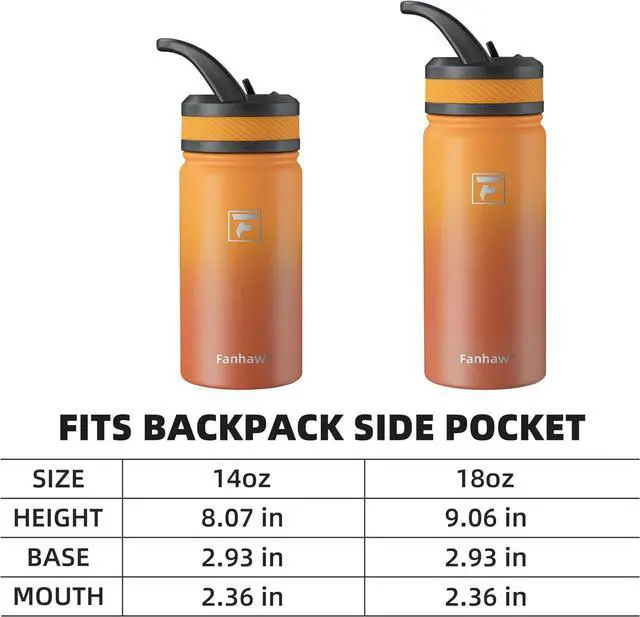 Alt view image 6 of 7 - 18 Oz Kids Insulated Water Bottle with Straw Lid  Stainless Steel Double Wall Vacuum Leak-Proof BPA-Free Water Bottles for School Boys & Girls(Yellow Orange)