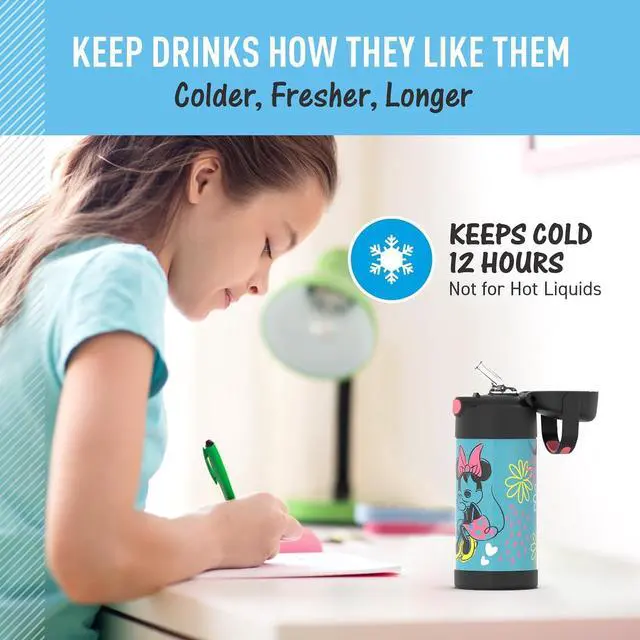 Alt view image 4 of 6 - FUNTAINER Water Bottle with Straw - 12 Ounce - Kids Stainless Steel Vacuum Insulated Water Bottle with Lid Minnie Mouse