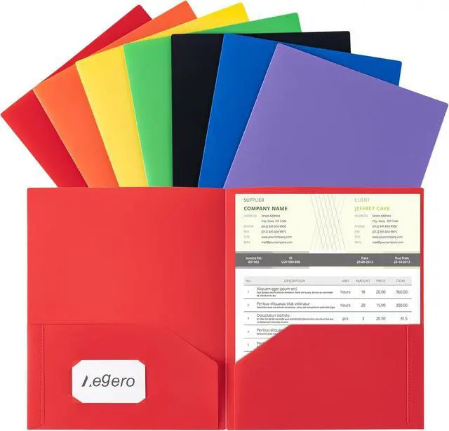 Main image of Plastic Folders with Pockets (7 Pack Assorted Colors) Durable Heavy Duty File Folders with Business Card Slot 2-Pocket Folder for Schoolwork & Office Letter Size