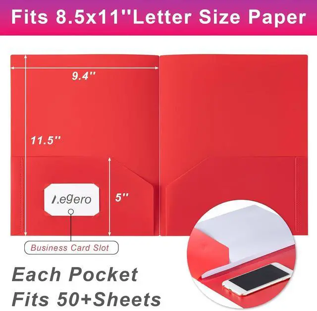 Alt view image 2 of 7 - Plastic Folders with Pockets (7 Pack Assorted Colors) Durable Heavy Duty File Folders with Business Card Slot 2-Pocket Folder for Schoolwork & Office Letter Size
