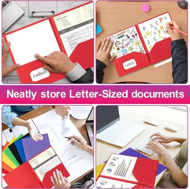 Alt view image 6 of 7 - Plastic Folders with Pockets (7 Pack Assorted Colors) Durable Heavy Duty File Folders with Business Card Slot 2-Pocket Folder for Schoolwork & Office Letter Size