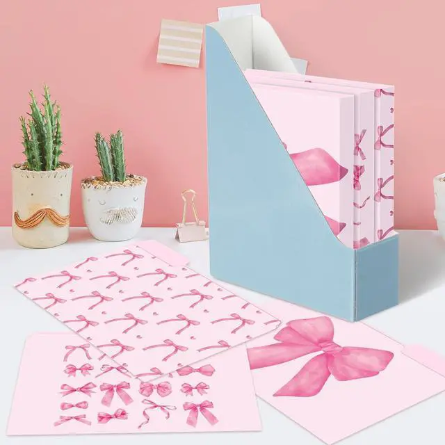 Alt view image 5 of 6 - 12Pcs Coquette Pink Bow File Folders Letter Size Bowknot Decorative File Pockets with 1/3 Cut Tab Pretty Colored Folders for Office Home Classroom Supplies Documents Paper 8.9 x 11.6 Inch