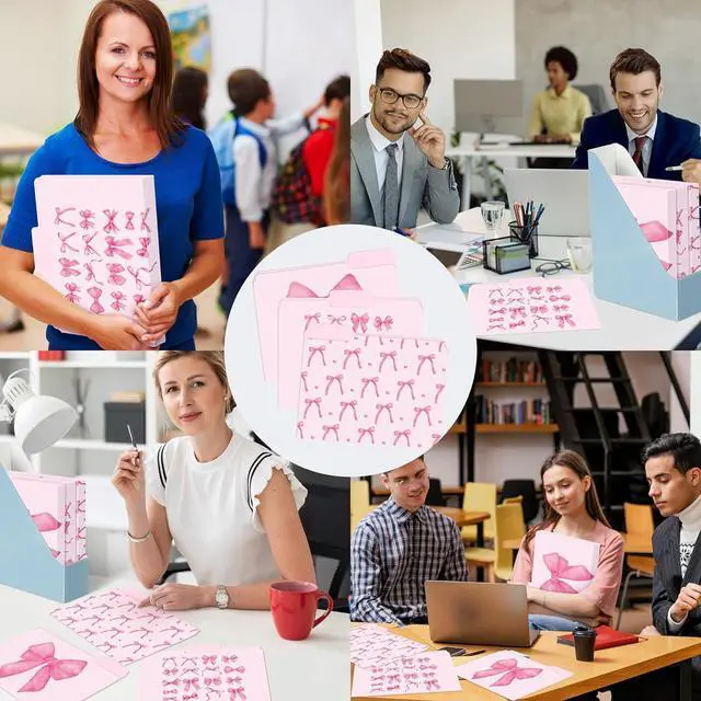 Alt view image 6 of 6 - 12Pcs Coquette Pink Bow File Folders Letter Size Bowknot Decorative File Pockets with 1/3 Cut Tab Pretty Colored Folders for Office Home Classroom Supplies Documents Paper 8.9 x 11.6 Inch