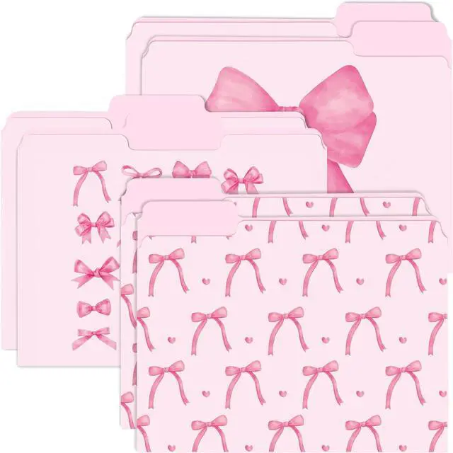 Main image of 12Pcs Coquette Pink Bow File Folders Letter Size Bowknot Decorative File Pockets with 1/3 Cut Tab Pretty Colored Folders for Office Home Classroom Supplies Documents Paper 8.9 x 11.6 Inch