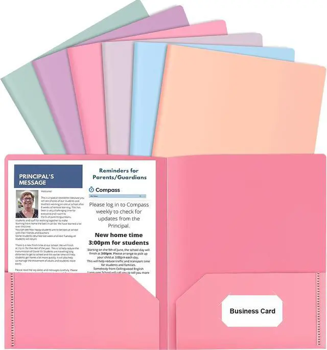 Main image of HABGP 6 Pack Colored File Folders with Pockets and Business Card Holder Pastel Decorative Pocket Folders for Documents Cute Plastic Folders for Filing Cabinet School Office Resume Portfolio